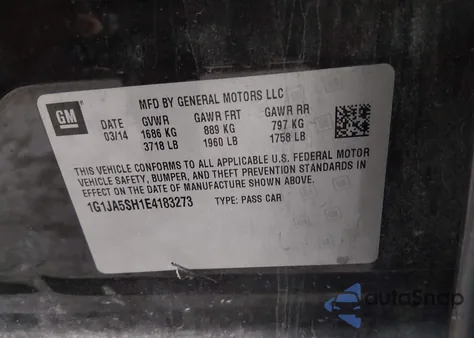 2014 Chevrolet Sonic Ls Auto z USA, uszkodzony, nr VIN 1G1JA5SH1E4183273